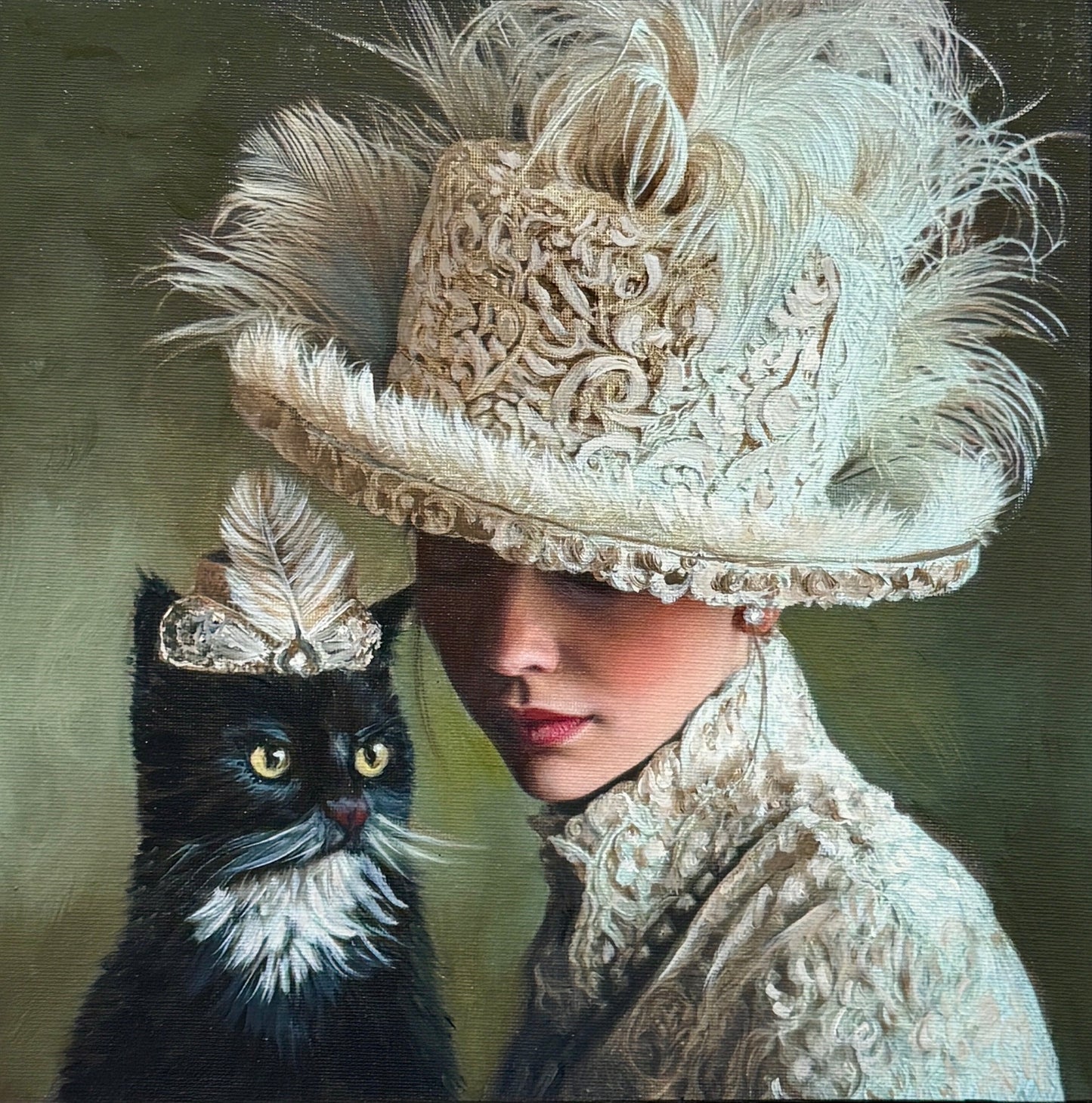 JANDI SMALL - A Society of Two - Ivory Lace, Oil on Canvas, 12" x 12"