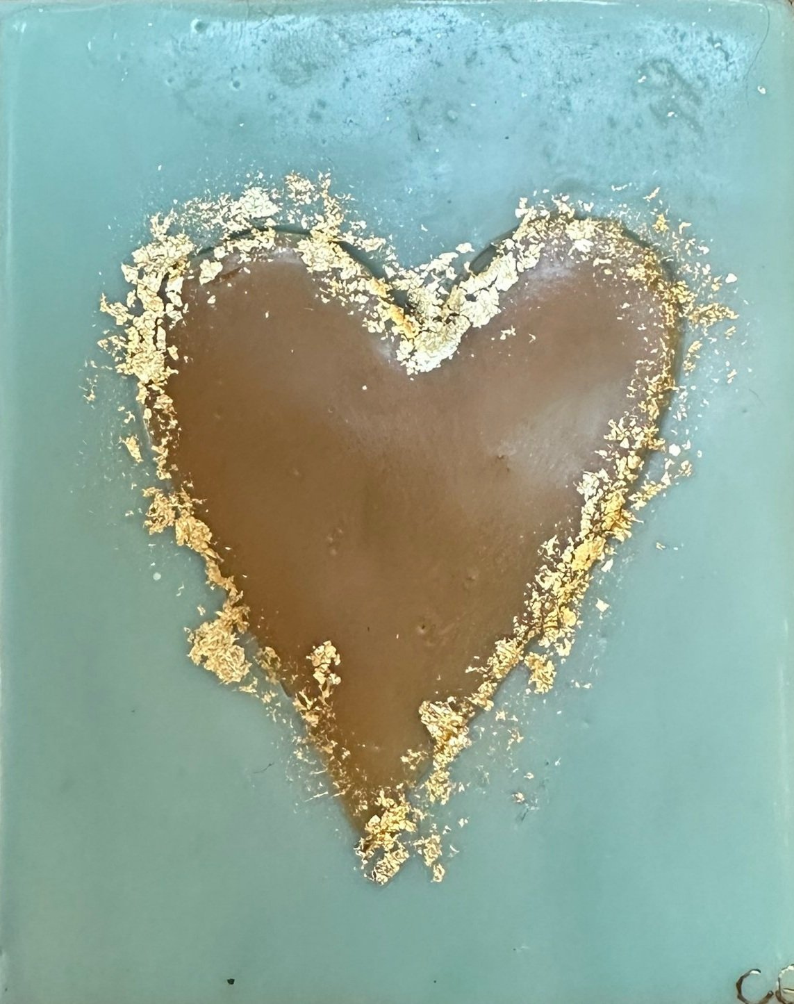 ***SOLD***Carrie Goller - Neutral Heart on Light Blue with Gold Leaf, 4x3.5