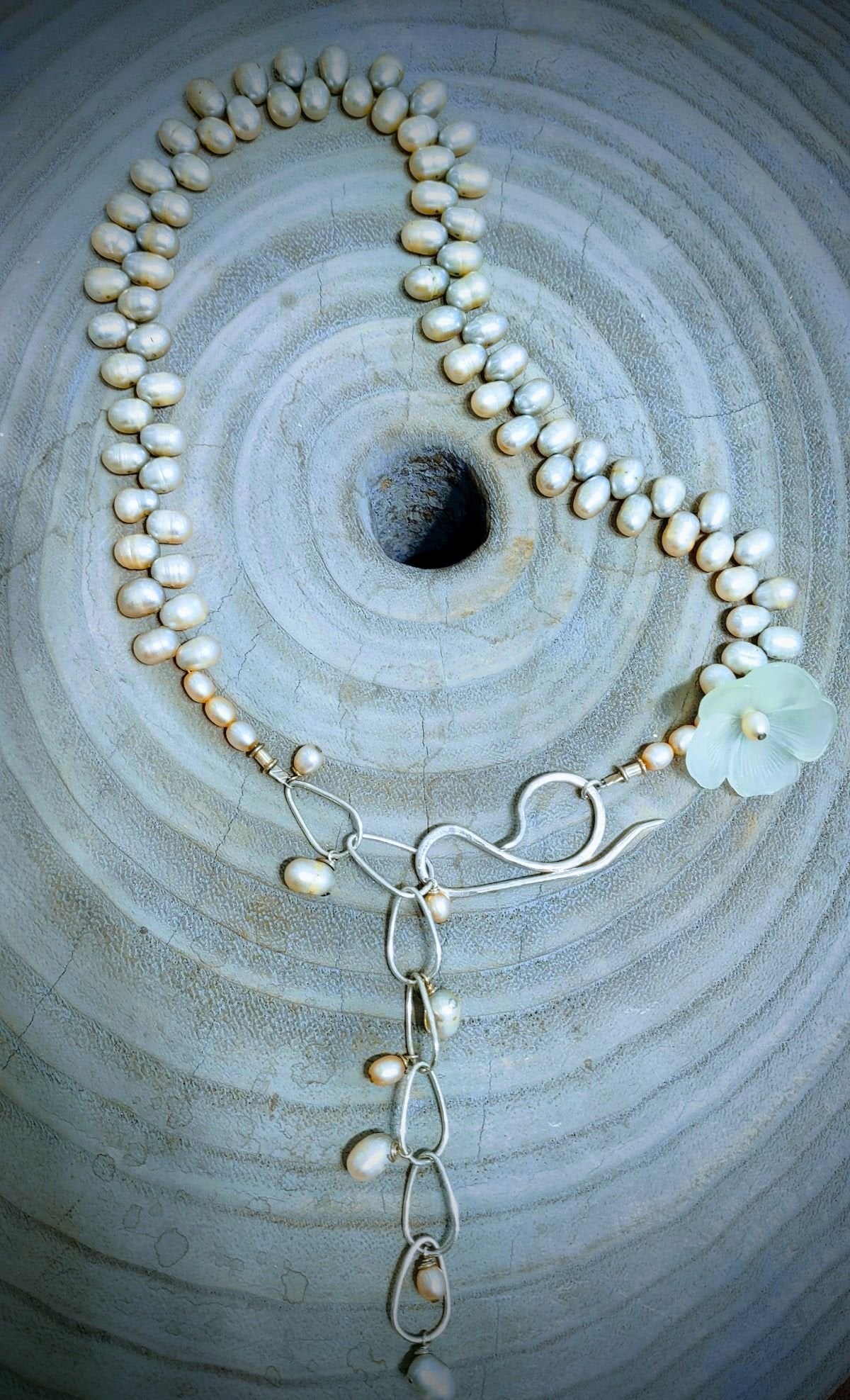 ***SOLD*** N217 Debra Saldivar - Necklace Freshwater Pearls, Sterling Silver, Vintage Lucite SOLD
