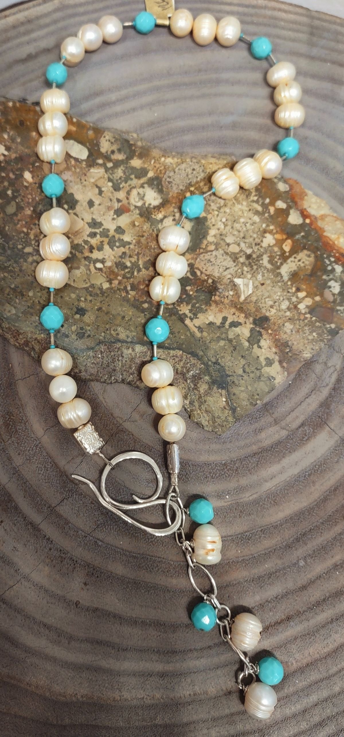 ***SOLD*** N215 Debra Saldivar - Necklace Freshwater Pearls, Glass & Sterling Silver SOLD