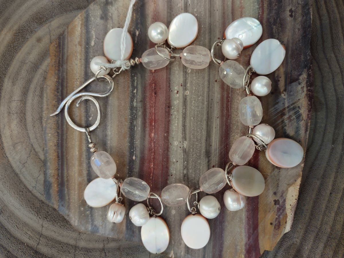 ***SOLD*** B817 Debra Saldivar - Bracelet Freshwater Pearls, Mother of Pearl Shell & Sterling Silver