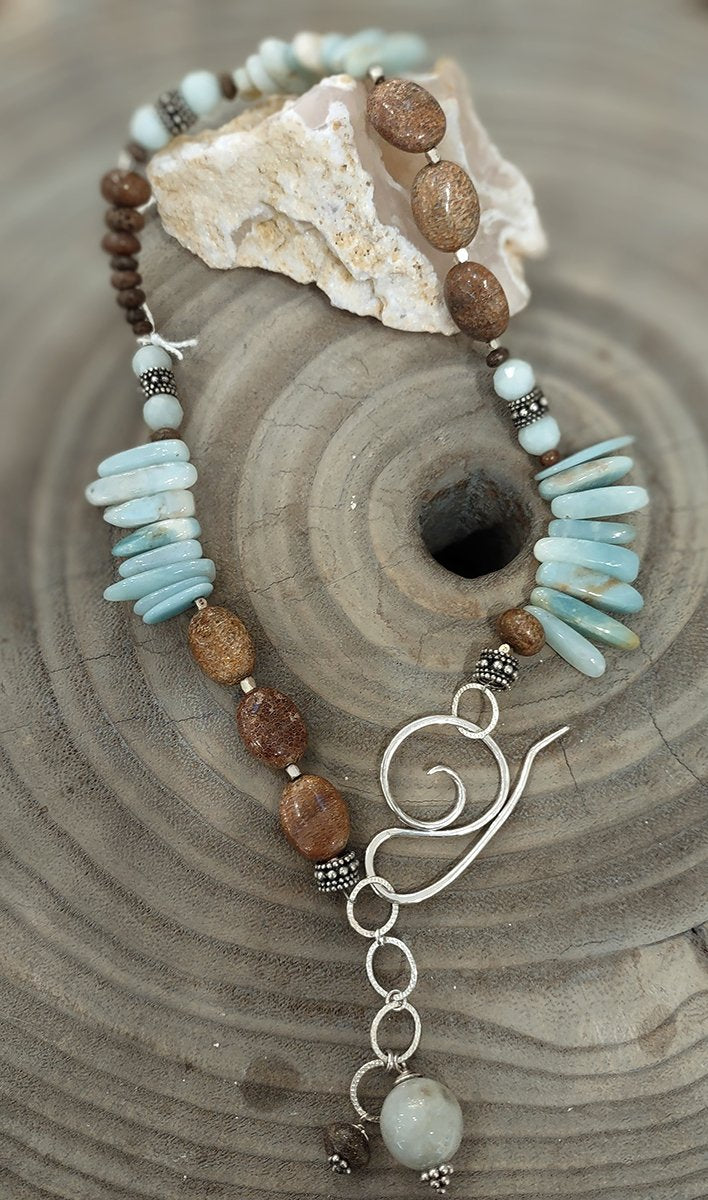 ***SOLD*** N1079 Debra Saldivar - Whale Bone, Amazonite, Sterling Necklace