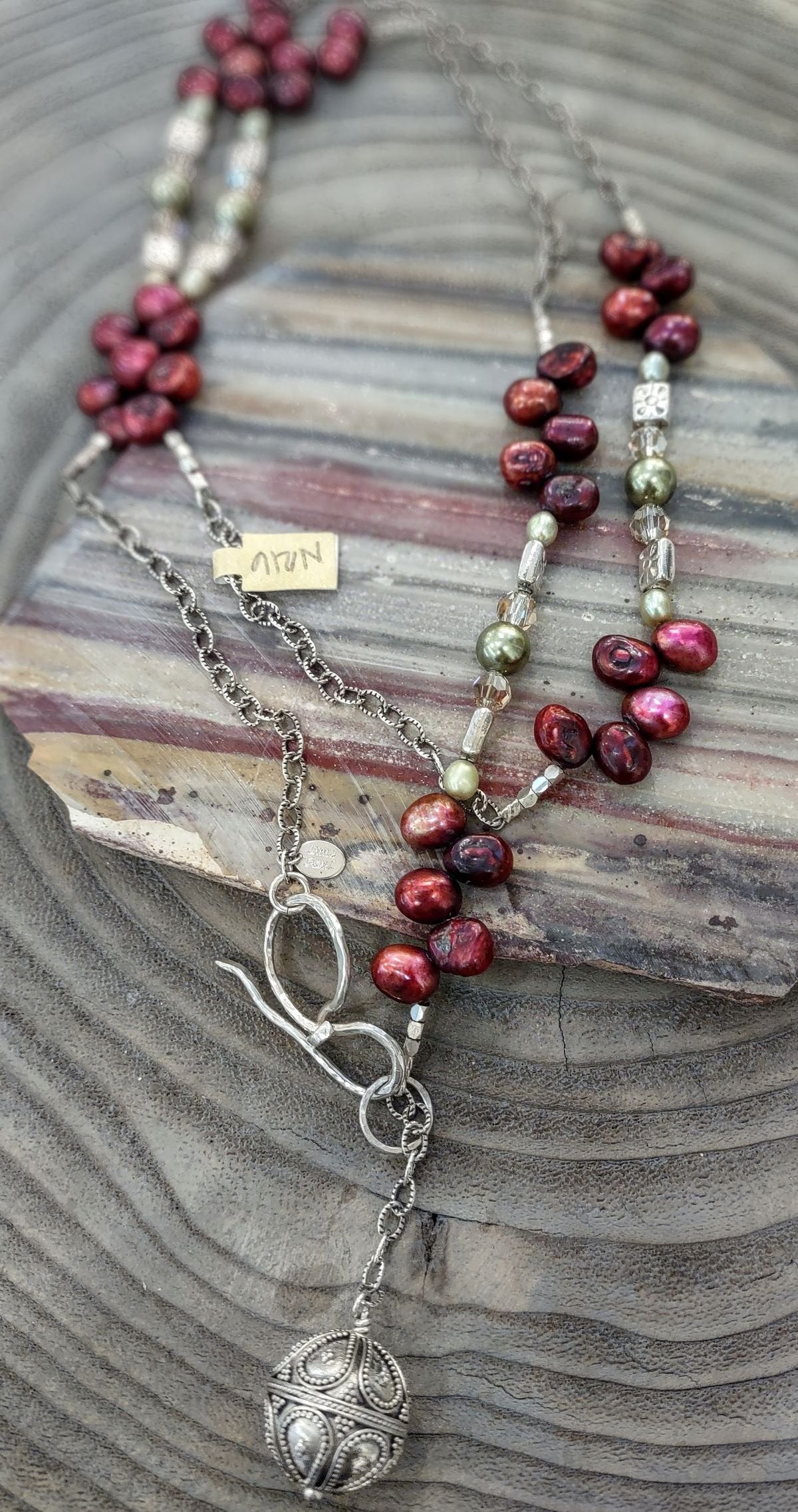 ***SOLD*** N216 Debra Saldivar - Necklace Freshwater Pearls, Crystals, Bali & Sterling Silver SOLD