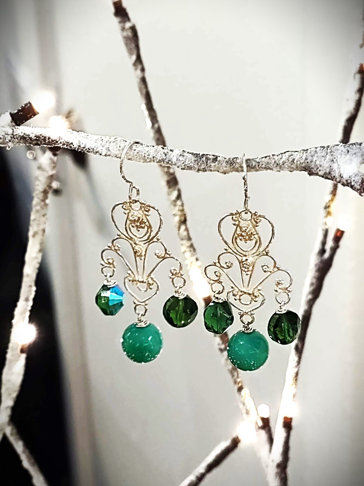 ***OUT OF STOCK***E1528 Debra Saldivar - Earrings Jade, Swarovski Crystal & Sterling Silver
