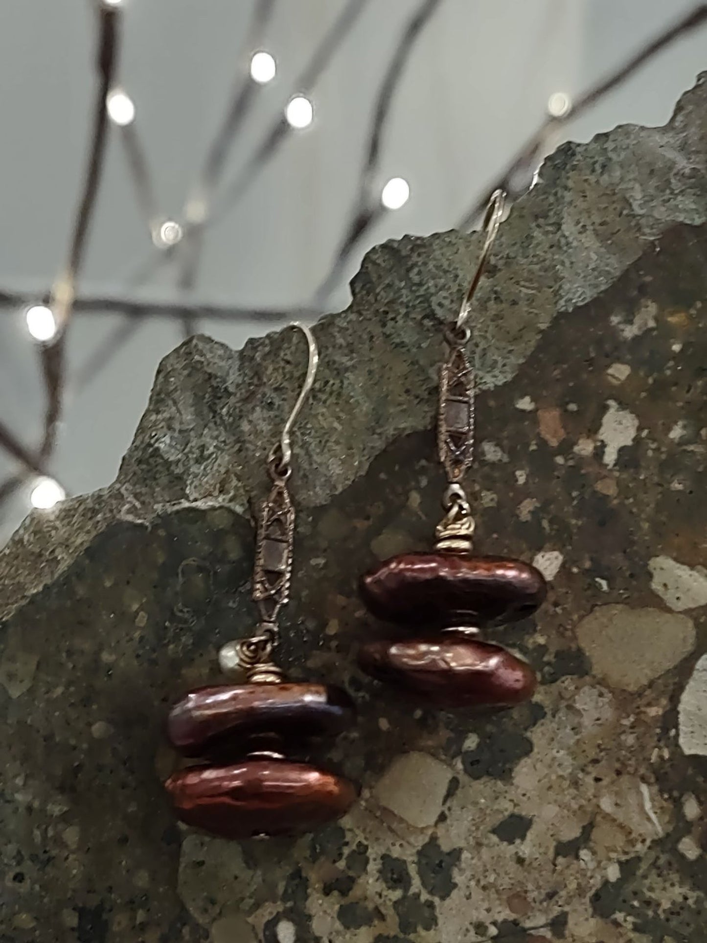 Available Upon Request - E409 Debra Saldivar - Earrings Freshwater Pearls & Brass