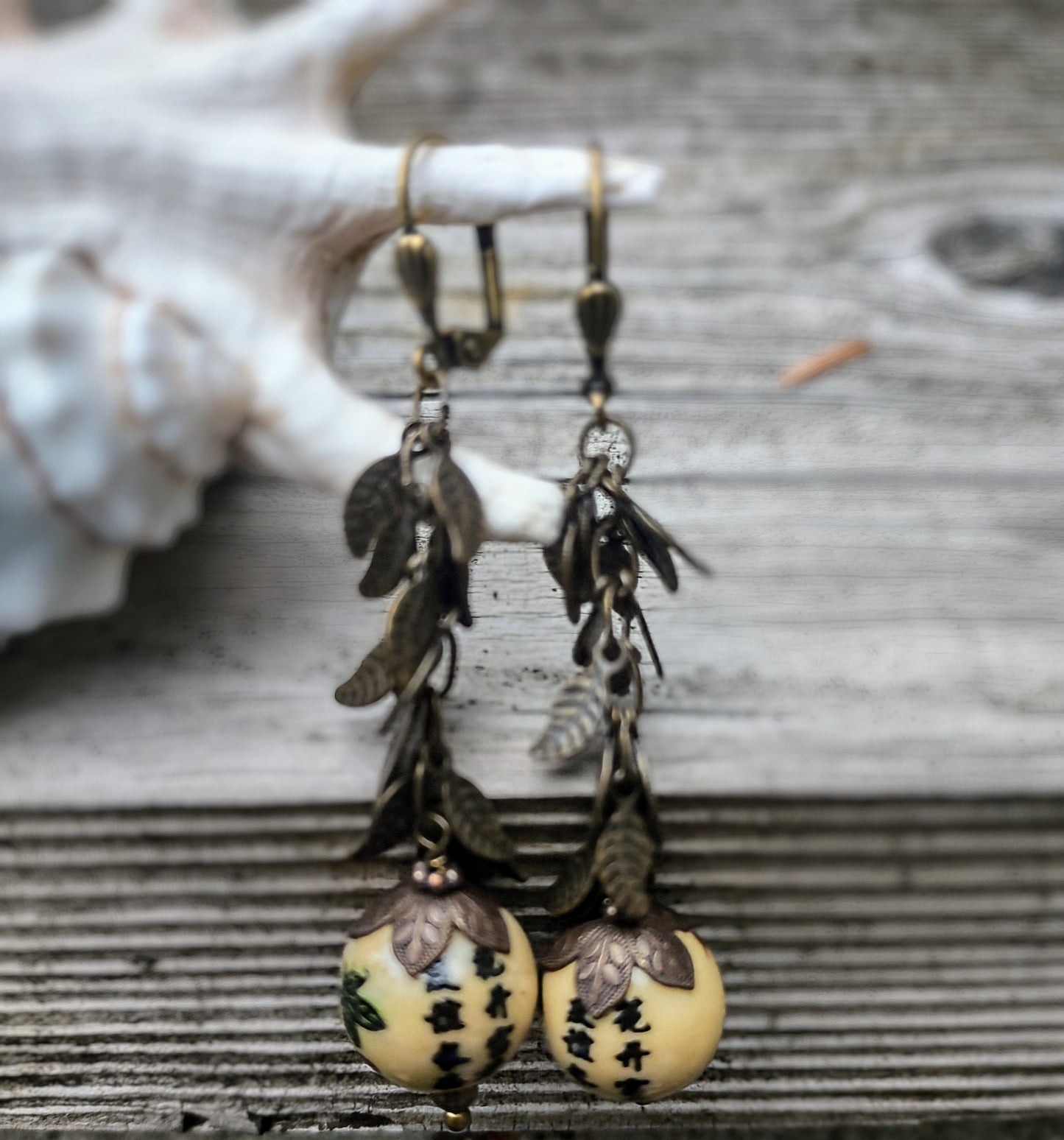 Available Upon Request - E1820 Debra Saldivar - Earrings Vintaj Brass, Ceramic