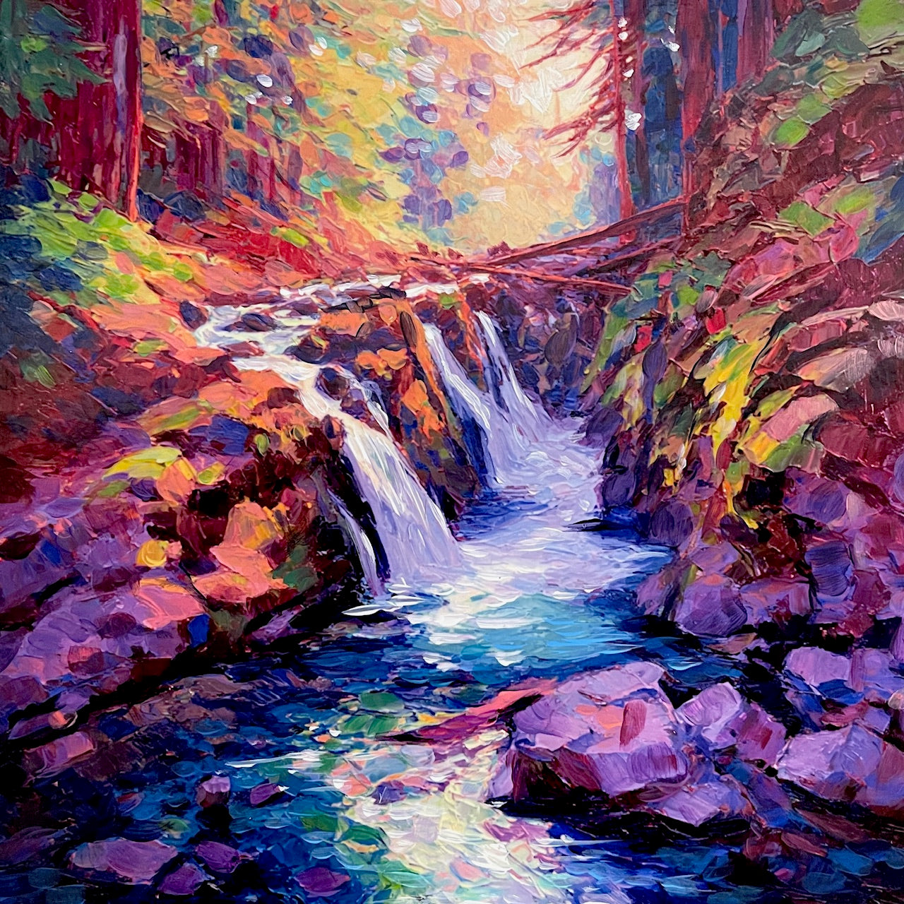 JANDI SMALL - ***SOLD***The Falls of Sol Duc, Acrylic on Birch Panel, 12x12