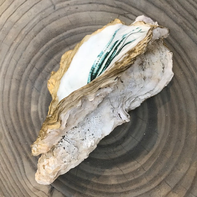 Hood Canal Double Seashell - Whale and Octopus, Large Oyster Shell with 18k Gold Trim - Carrie Goller