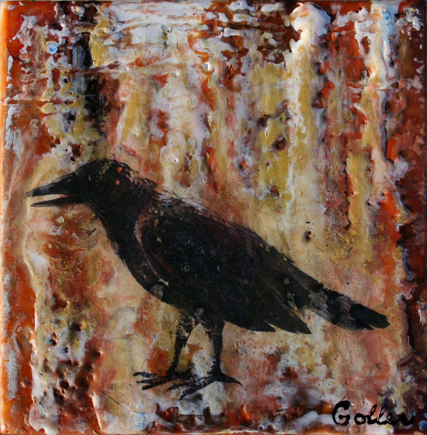 ***SOLD*** Raven Guardian - Encaustic / Mixed Media - 5x7