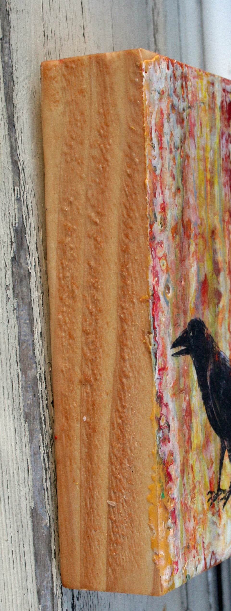 ***SOLD*** Raven Native - Encaustic/Mixed Media - 5x7 - available at Bainbridge Island Museum of Art Gallery Store.