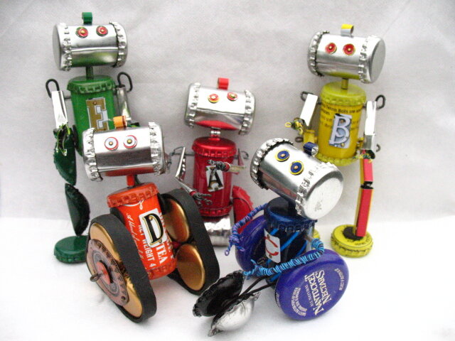 ***SOLD*** Loran Scruggs - Recycled Tin Art Robots $94 - $120 each