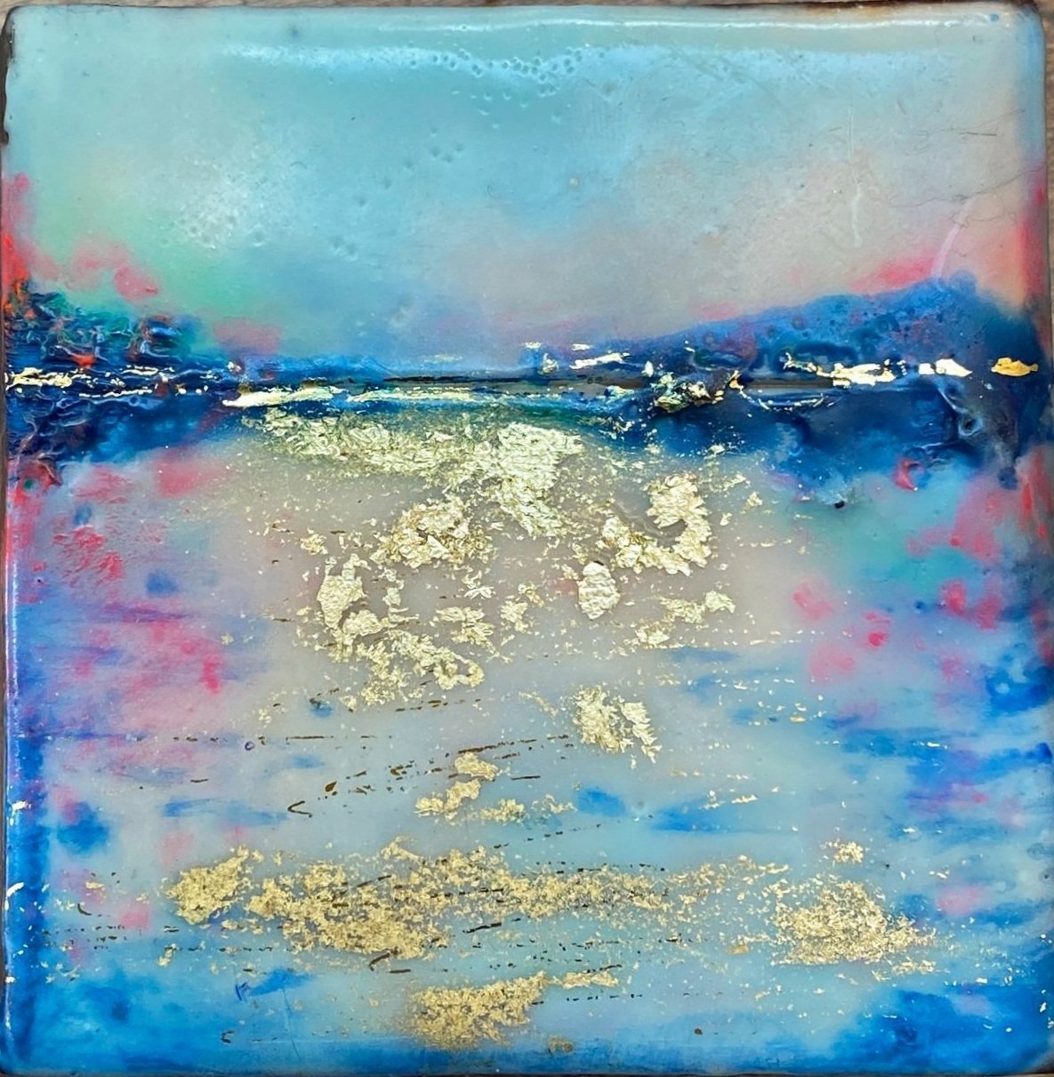 ***SOLD*** Carrie Goller - Hood Canal Sunset Study II, encaustic/mixed media 3.5x3.5 - available at Bainbridge Island Museum of Art gallery Store