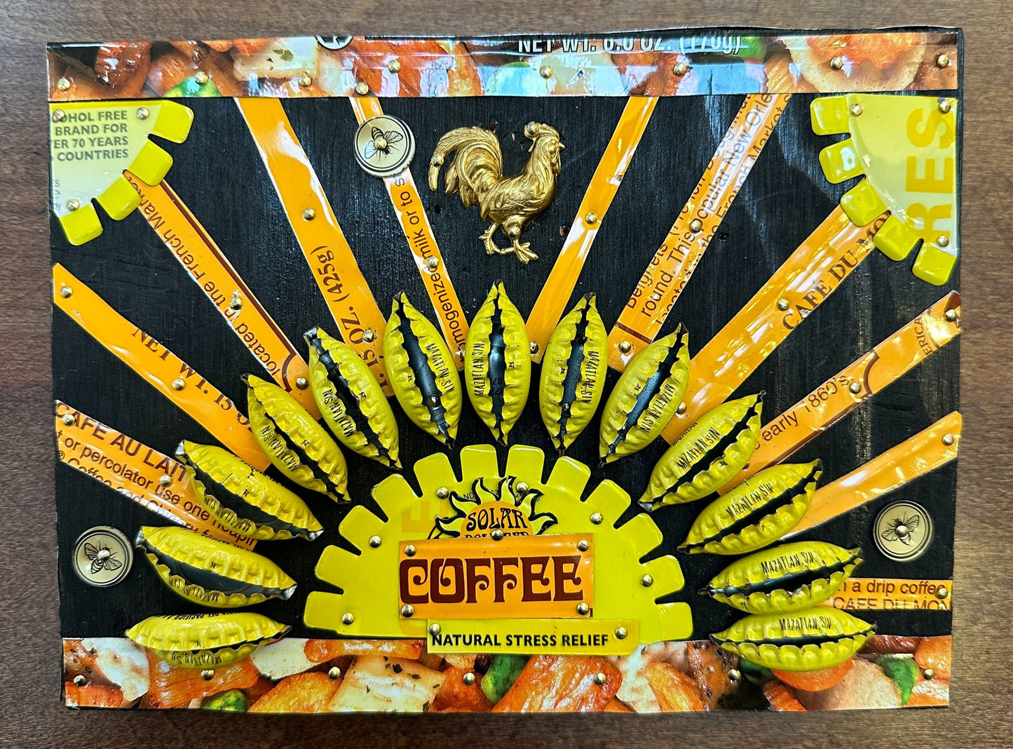 Loran Scruggs - Sun & Rooster, 6x8 - Recycled Tin Art