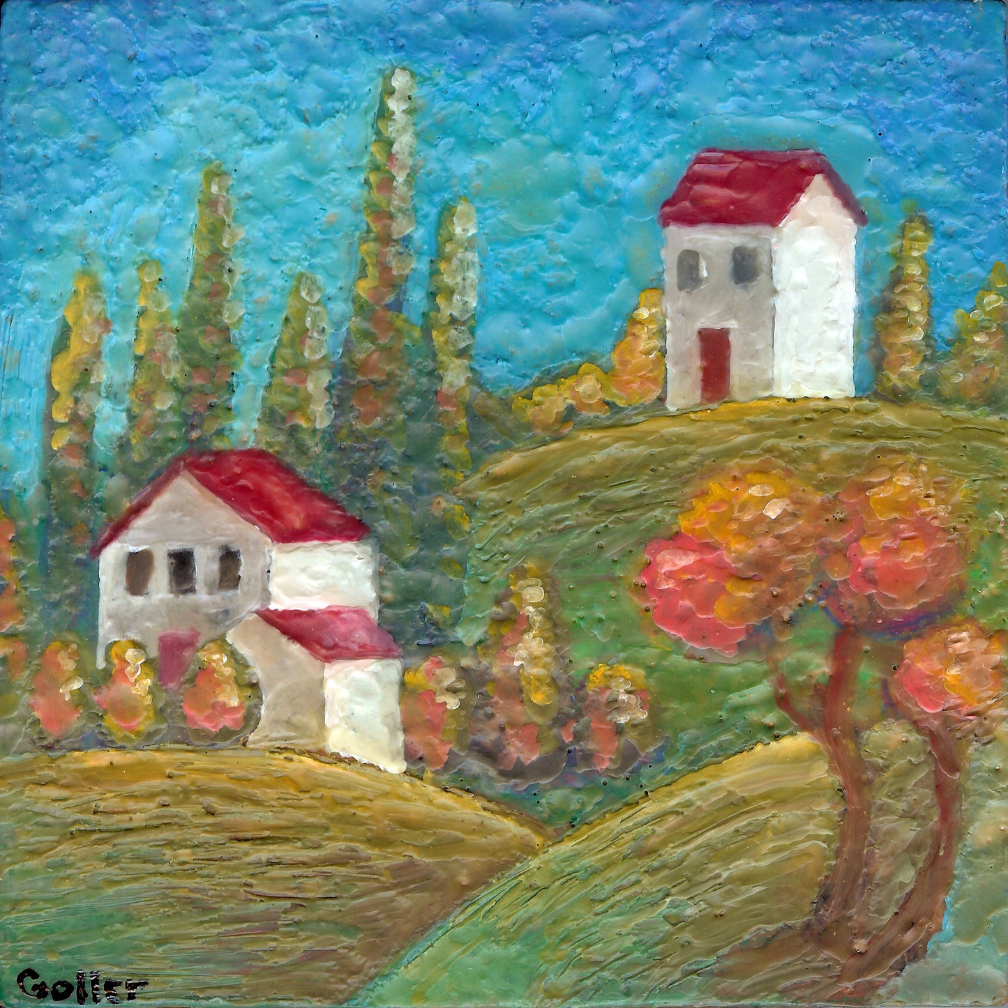***SOLD*** Idyllic 41 - Encaustic - 5x5 on wood block