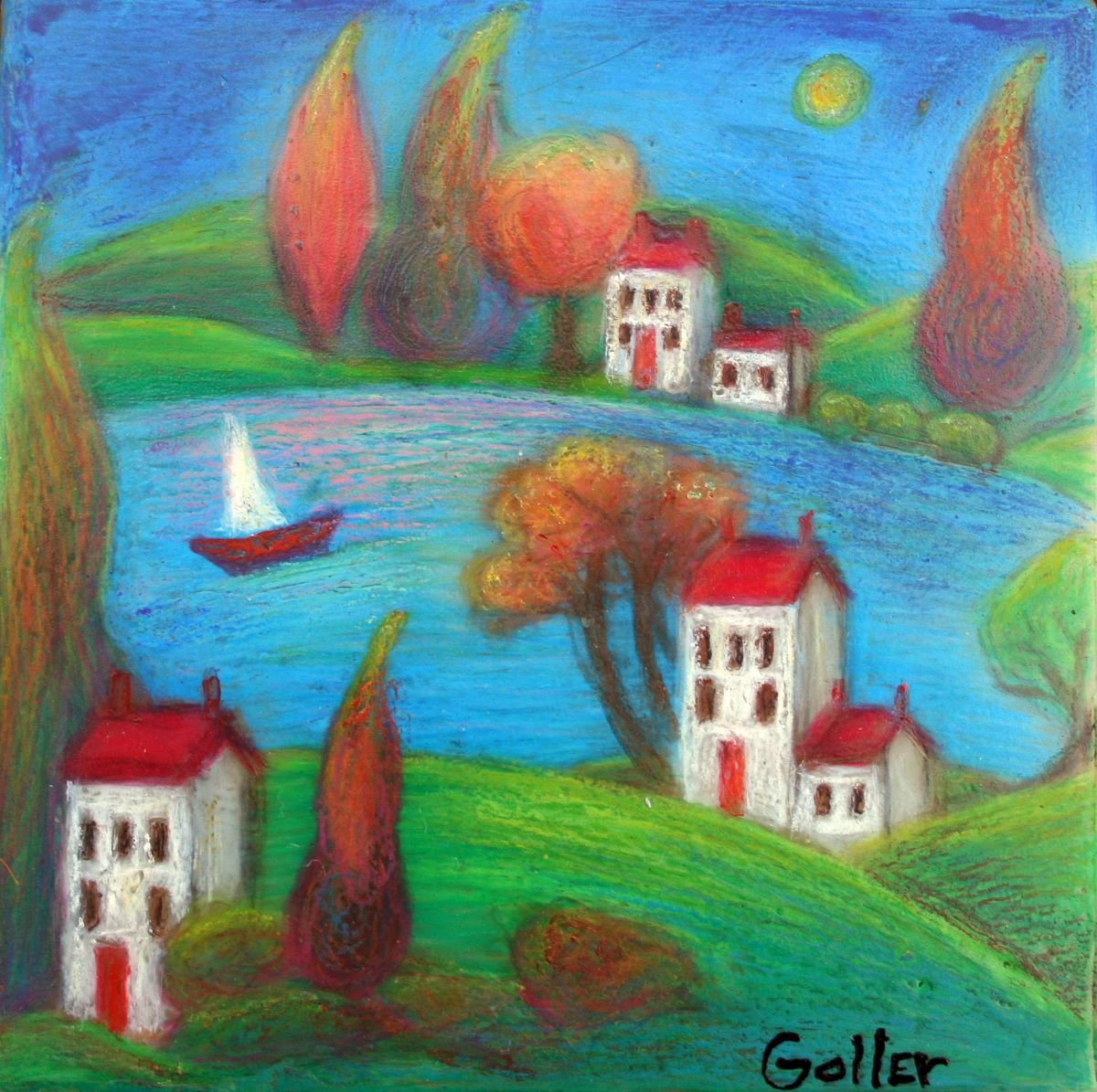 Carrie Goller - Idyllic 27, encaustic on 1.5" wood block, 5x5
