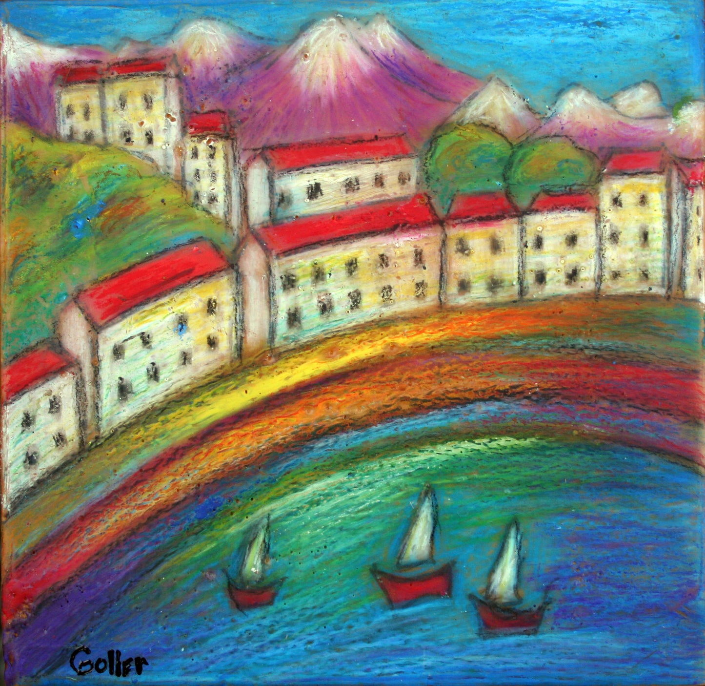 ***SOLD*** Idyllic 32 - Encaustic 5x5 on wood block