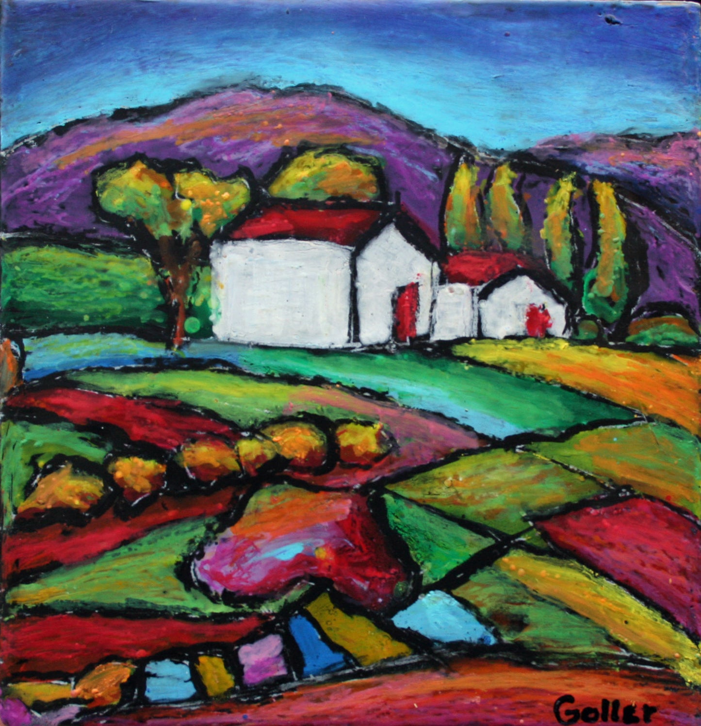 Prints available, original***SOLD*** Idyllic 21 - Encaustic - 5x5 on wood block
