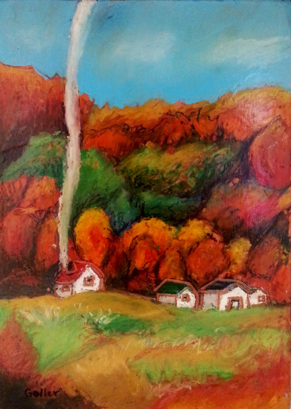 CARRIE GOLLER PRINTS - SEA, CITY, LAND SCAPES - IDYLLIC 49 original encaustic , 8x5