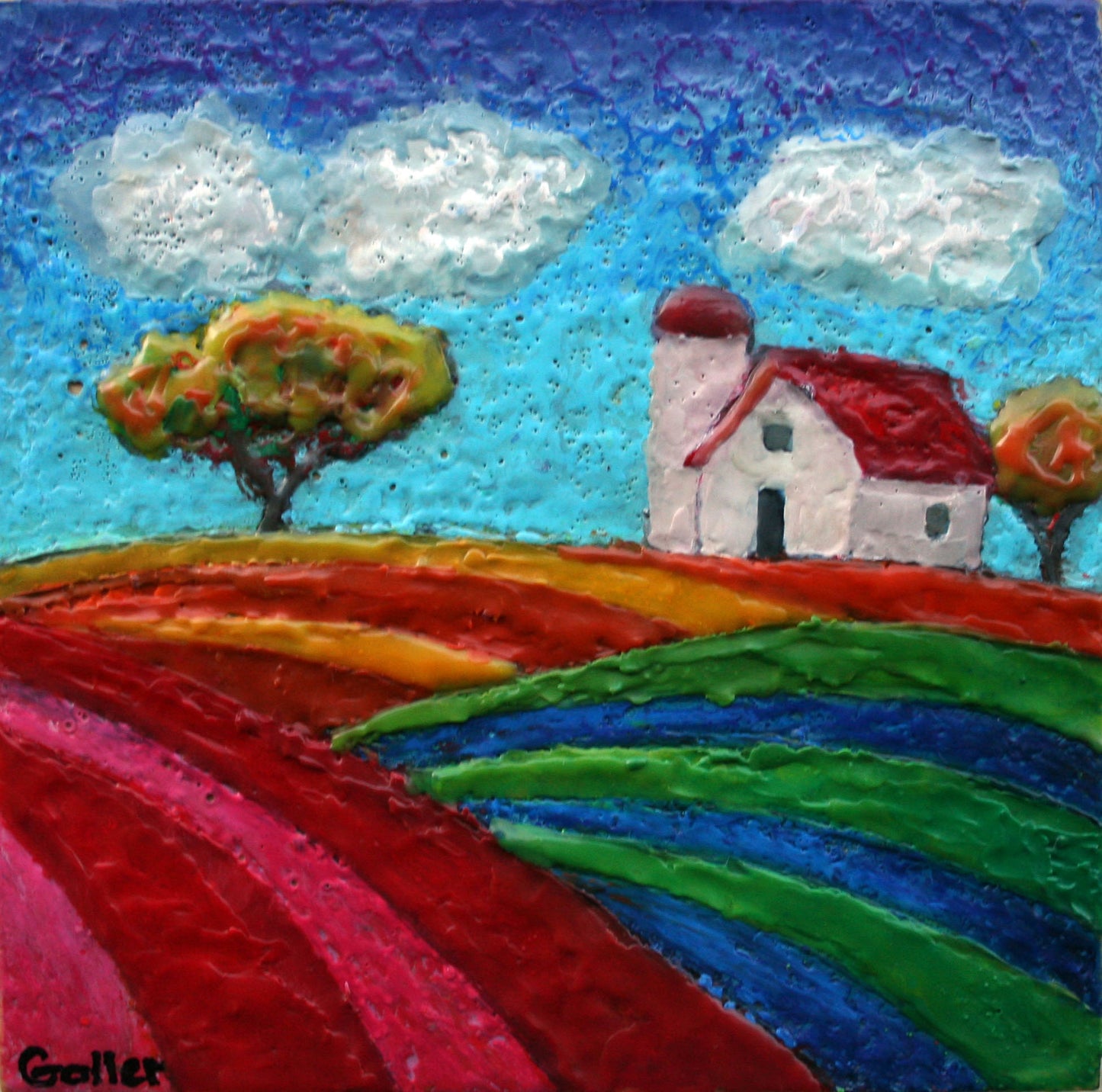 ***SOLD*** Idyllic 25 - Encaustic - 5x5 on wood block