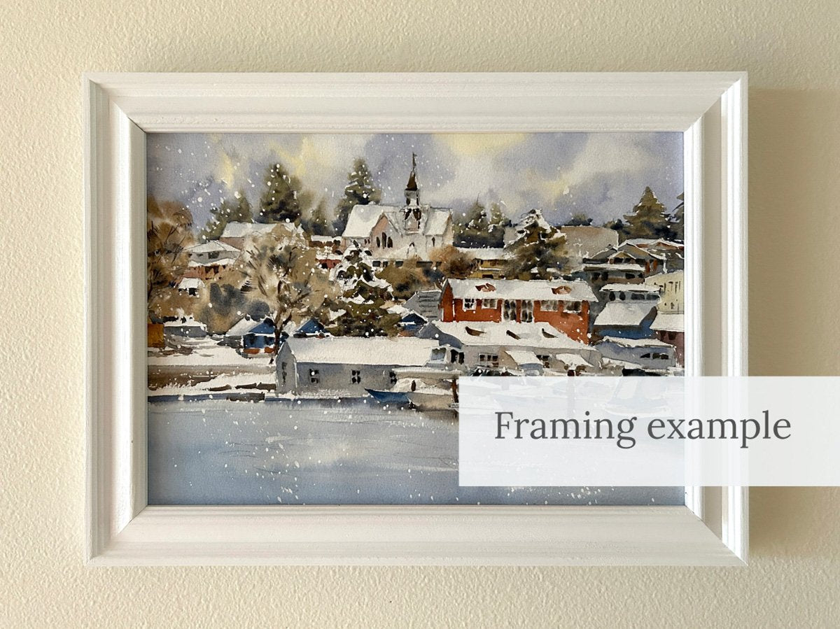 Ina Xi - Eagle Harbor from Japanese Memorial Park, Plein Air Original Watercolor, 17x13(framed)