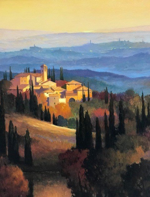 Prints available, original ***SOLD*** MAX HAYSLETTE - Matthews collection, Untitled (Italian Villa), Original Oil on Canvas, 24x20  (50% of proceeds benefits Kitsap Community Foundation)