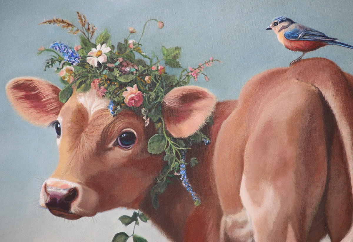CARRIE GOLLER - Ivy (Floriferous Collection) Cow, oil on canvas, 36x36