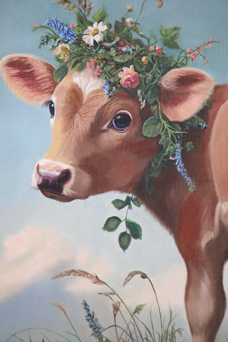 CARRIE GOLLER - Ivy (Floriferous Collection) Cow, oil on canvas, 36x36