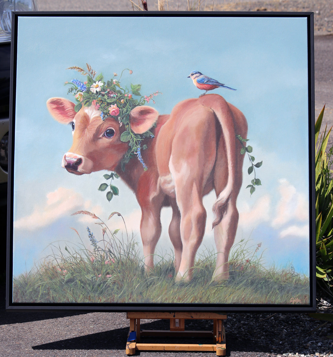 CARRIE GOLLER - Ivy (Floriferous Collection) Cow, oil on canvas, 36x36