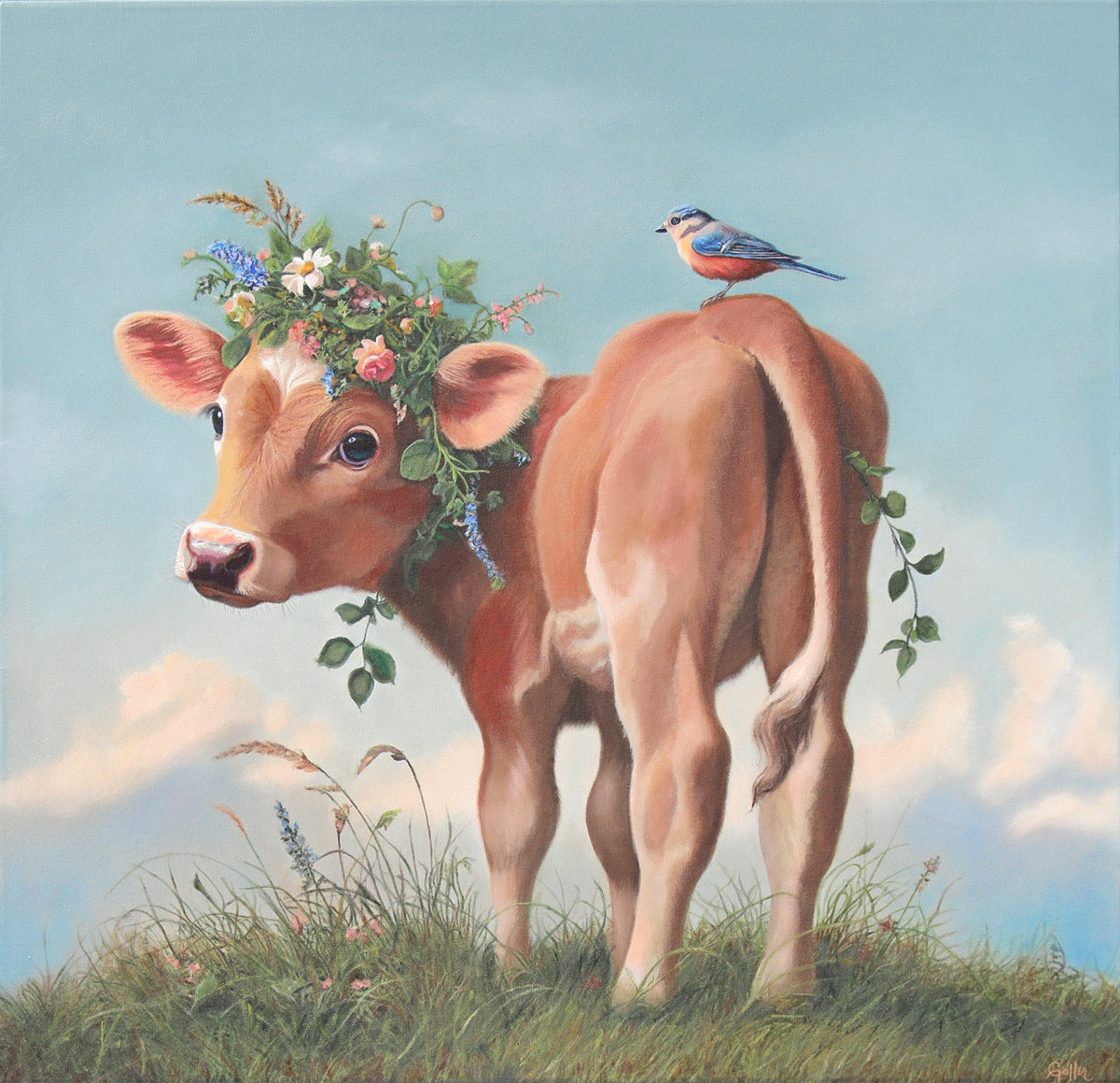 CARRIE GOLLER - Ivy (Floriferous Collection) Cow, oil on canvas, 36x36