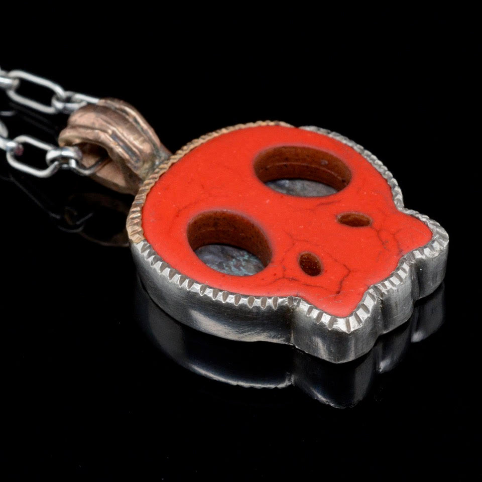 Jody Lyle - Silver and Bronze Red Skull Pendant, Sterling Silver, #3764