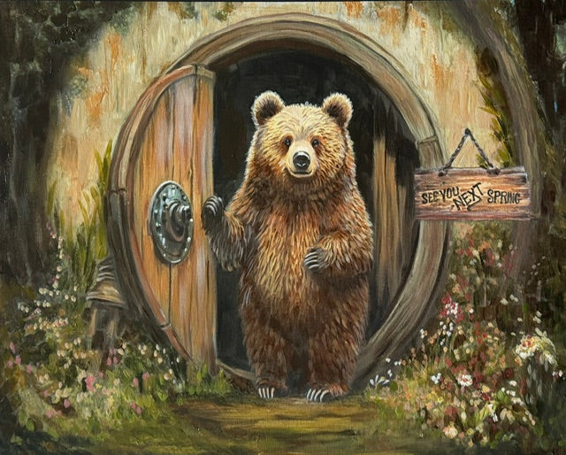 JANDI SMALL - Bear BnB, Oil on Canvas panel, Oil on canvas panel, 20x16