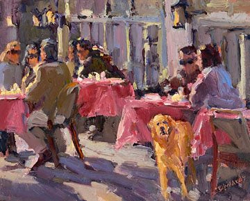***SOLD*** JEANNE EDWARDS - Rosy Cafe, oil on panel (framed) 8x10
