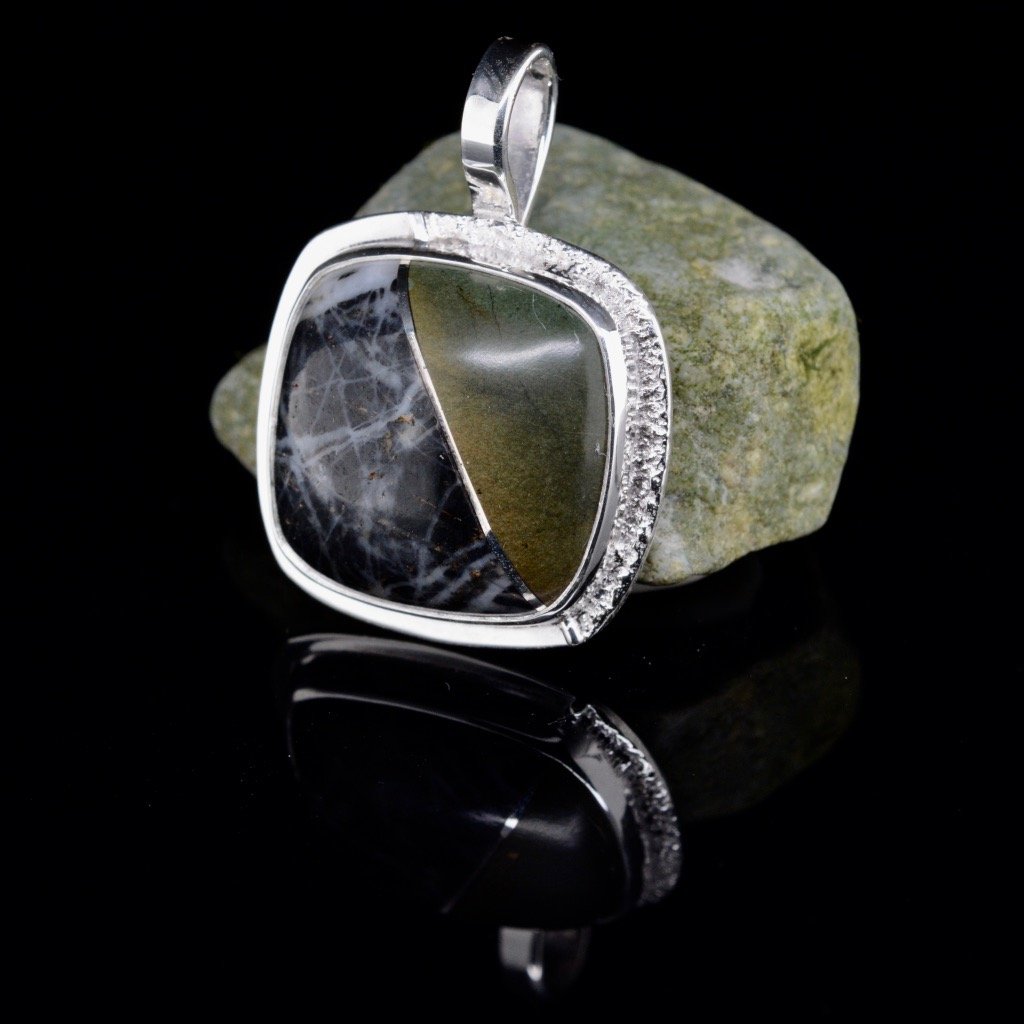 Jody Lyle - Pendant, Green and Black Beach Stone with Sterling Silver