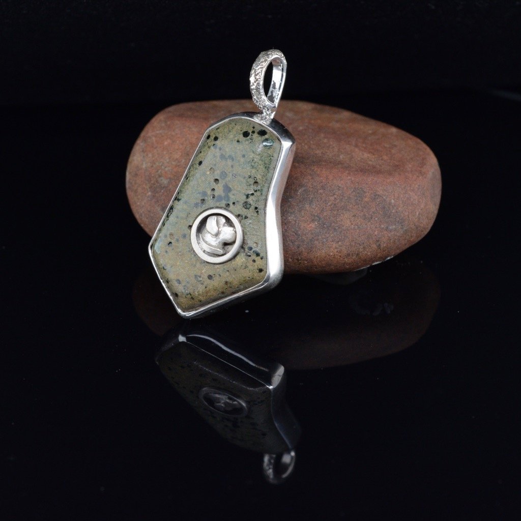 *** SOLD*** Jody Lyle - Green Pebble Dog Pendant