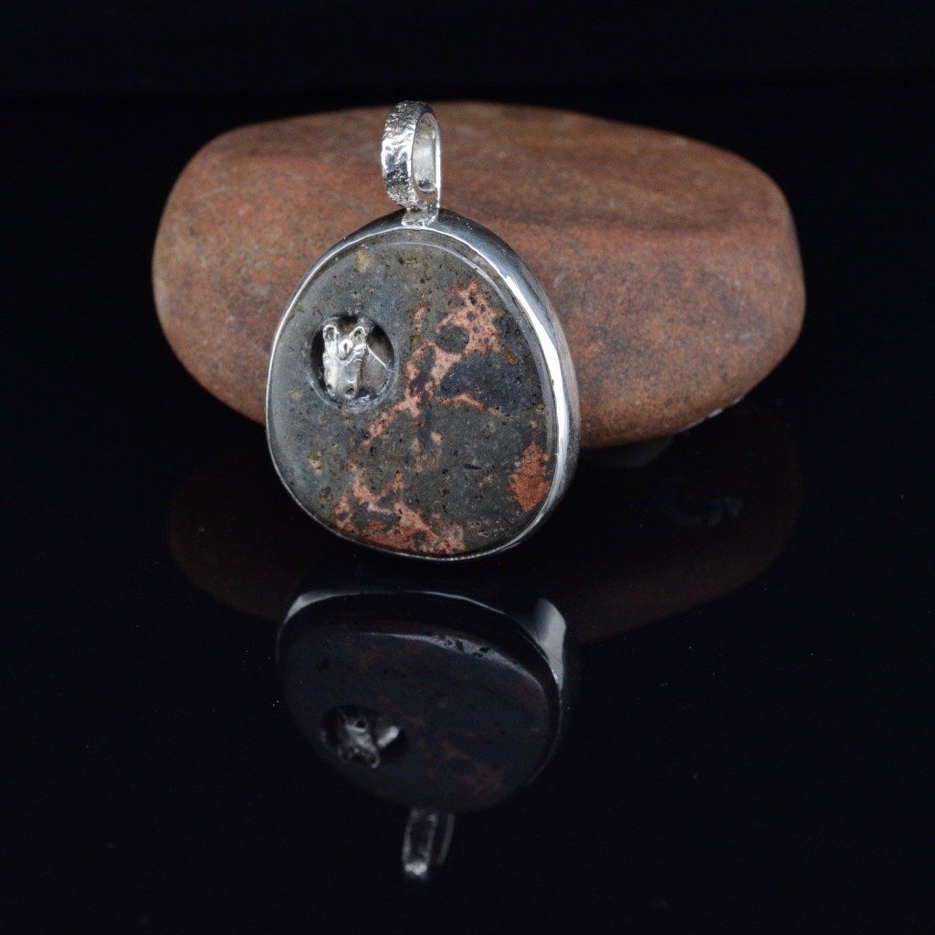 ***SOLD*** Jody Lyle - Pendant, Pink and Gray Spotted Pebble with Horse