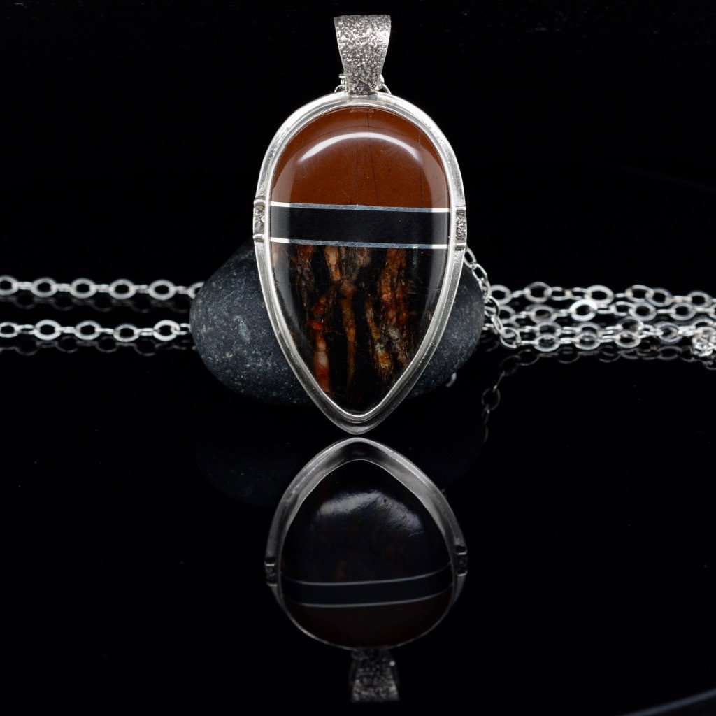 Jody Lyle - Pendant, Red, Black with Black and Red Striped Beach Rock