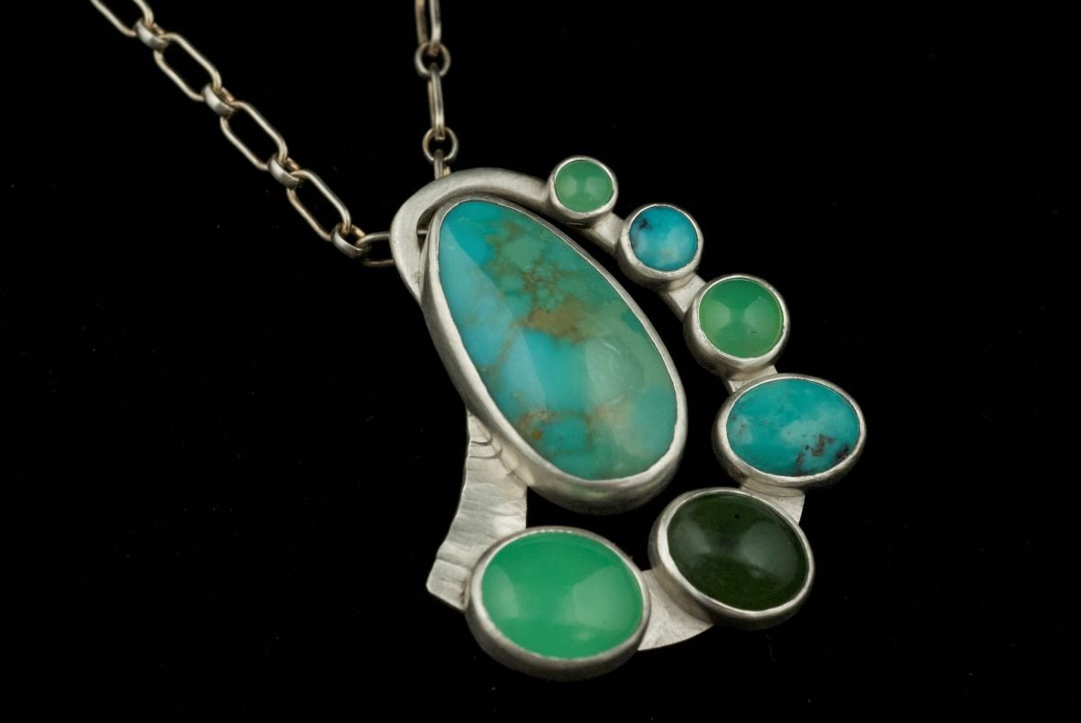Jody Lyle - Turquoise to Green, Sterling Silver Pendant. Available - not currently in the gallery.