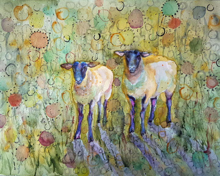 CARRIE GOLLER  PRINTS - CREATURES -  JUDGING EWE III    original watercolor, 8x10
