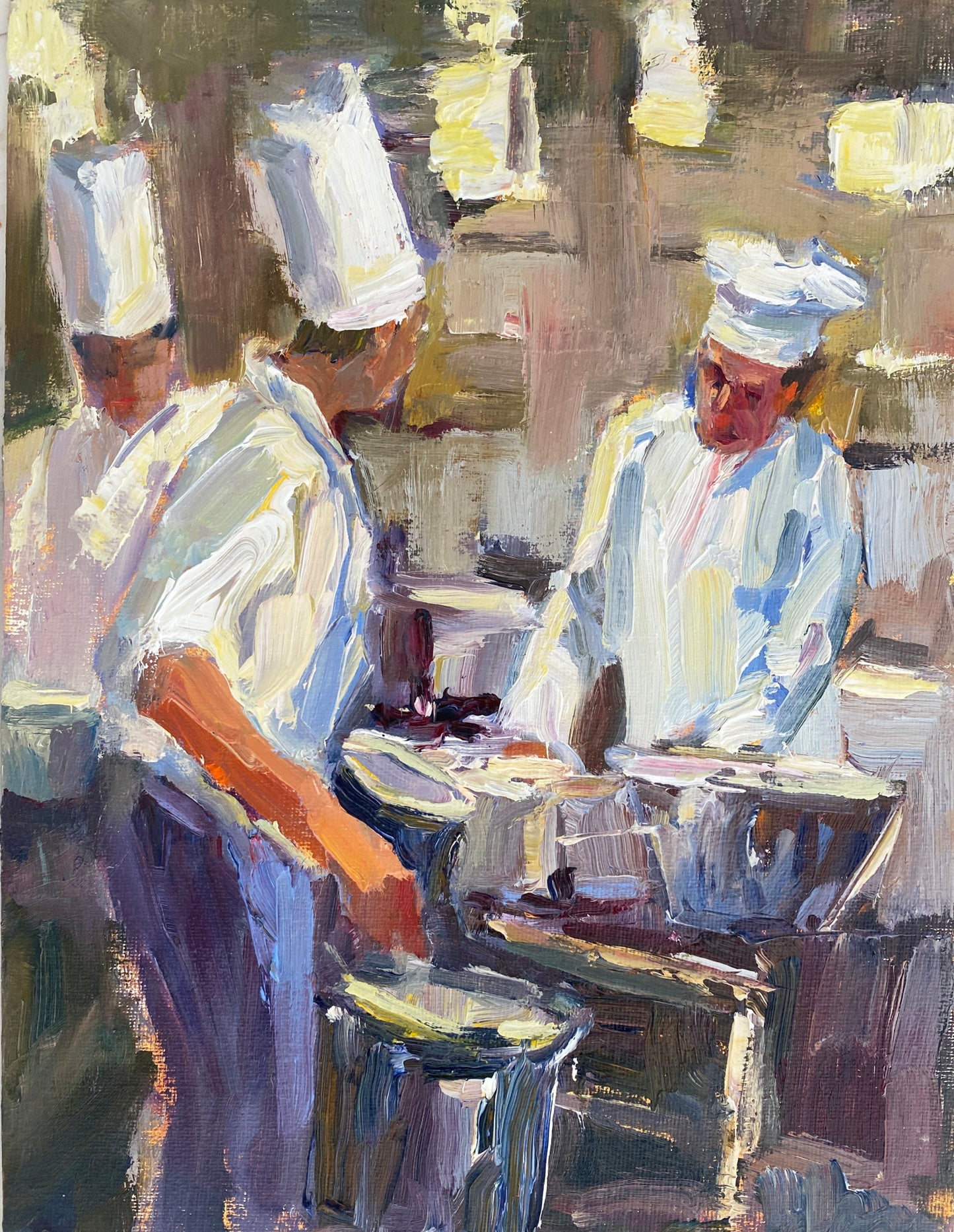 JEANNE EDWARDS - Junior Chef, oil on panel, 9x12 (framed)
