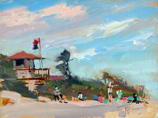 ***SOLD, Prints available*** ROBIN WEISS -Beach plein air oil, 6x8 (framed)