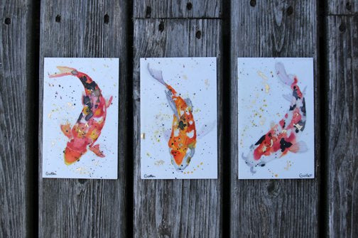 ***SOLD***Carrie Goller - Original Koi Miniature Painting 3 x 4.75 - Encaustic/Watercolor/Gold Leaf