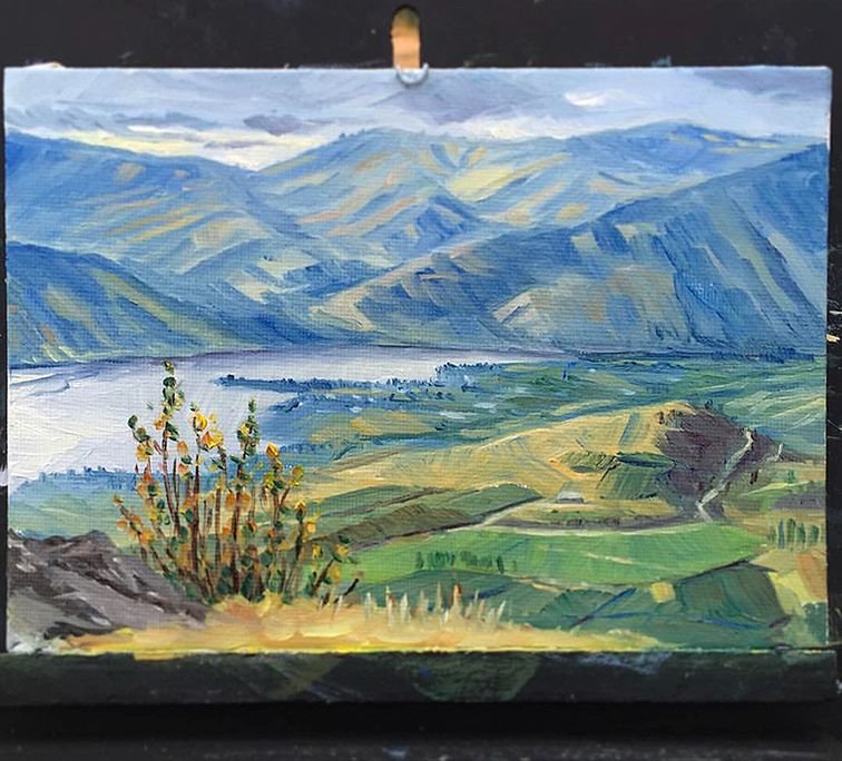 MAURY WEISS - Lake Chelan, Original Plein Air Oil on Panel, 5x7