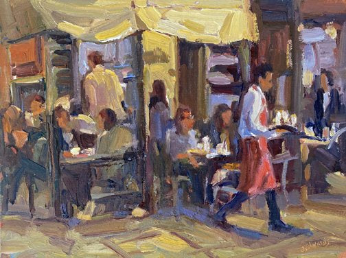 ***SOLD*** JEANNE EDWARDS - Late Shift, oil on panel (framed) 9x12