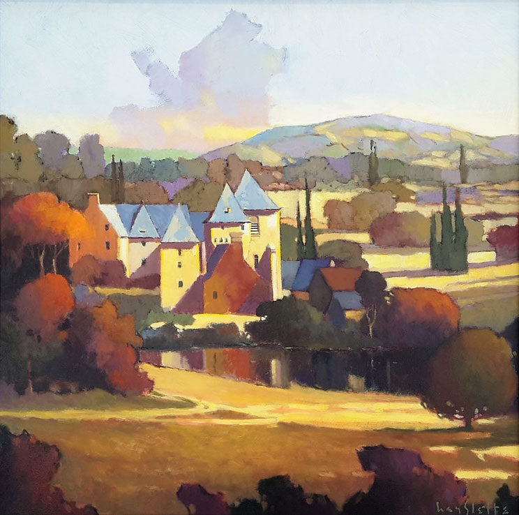 Prints available ***SOLD*** MAX HAYSLETTE - Lazy Evening, St. Genies (HMOC 529A, Oil & Mixed Media 24x24)