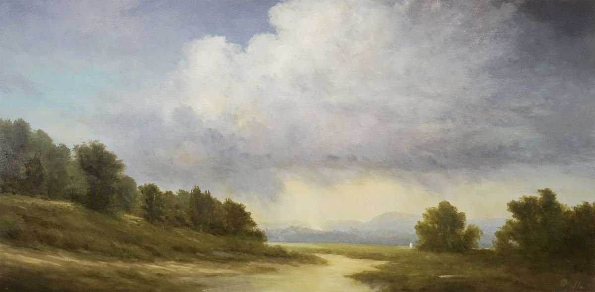 TIM PFEIFFER - Let it Rain, oil on gallery wrapped canvas, (framed) 12x24