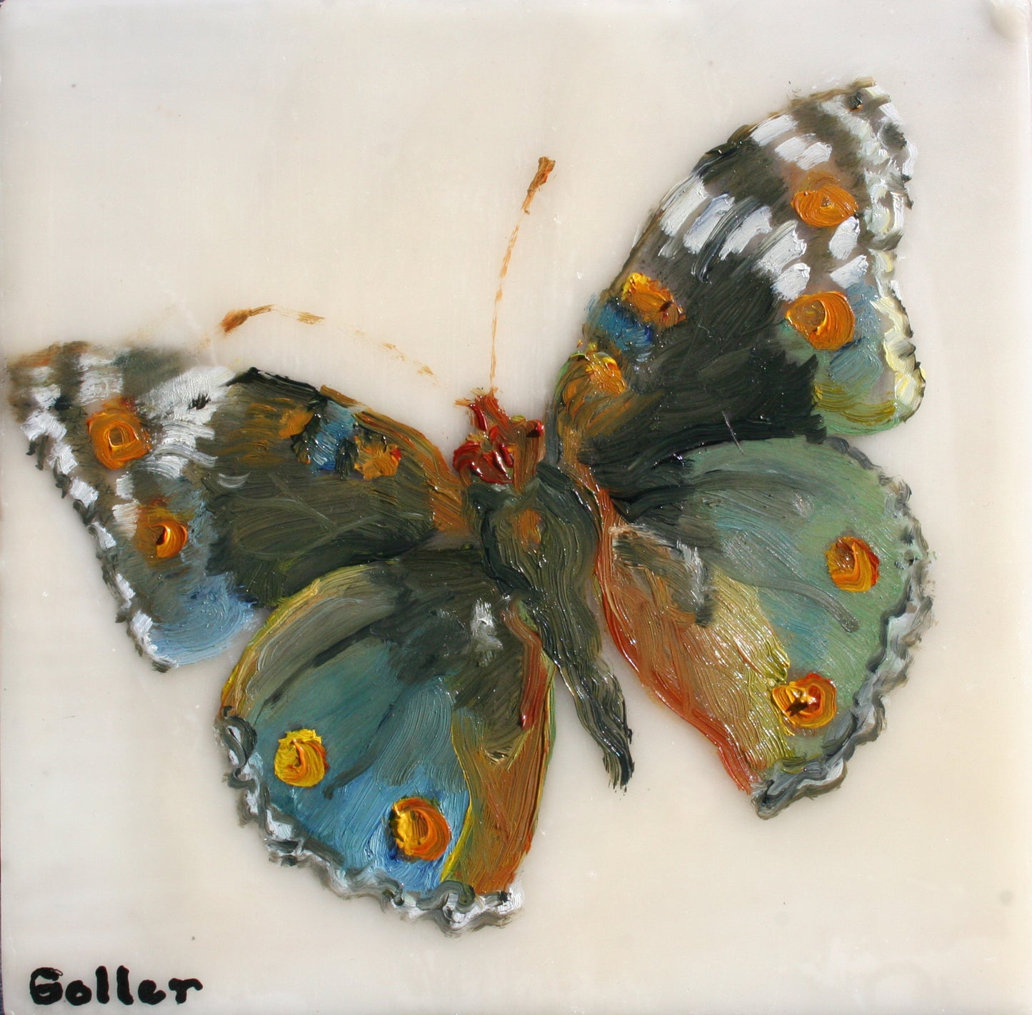 Prints available, original ***SOLD*** Liberty II, encaustic/mixed media 5x5