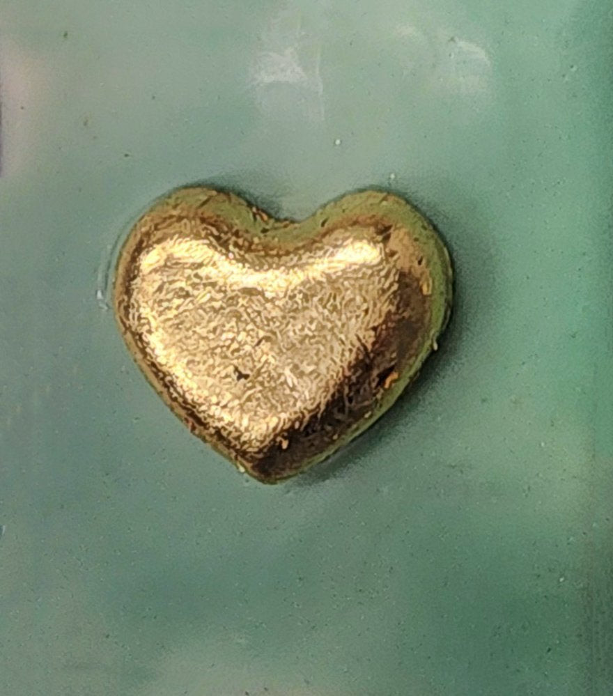 ***SOLD*** Carrie Goller - Gold Heart on Light Green, encaustic 4x3.5
