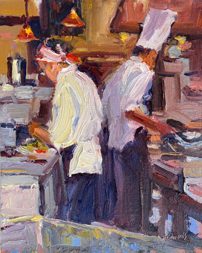 ***SOLD*** JEANNE EDWARDS - Little Bistro, oil on panel (framed) 8x10
