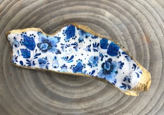 ***SOLD***Hood Canal Seashell - Blue Oyster with 18k Gold Trim - Carrie Goller