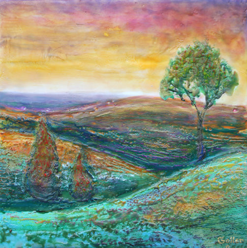 Prints available, original ***SOLD*** Carrie Goller - Lush IV, Encaustic 9x9